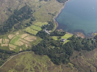 General oblique aerial view of Loch Scresort and Kinloch Castle, Rum, looking E.