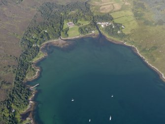 Oblique aerial view of Loch Scresort and Kinloch Castle, Rum, looking W.