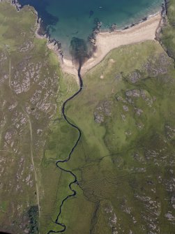Oblique aerial view of Kilmory, Rum, looking N.