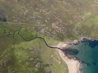 Oblique aerial view of Kilmory, Rum, looking WSW.