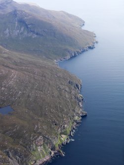 General oblique aerial view of the coast of Rum at Sgorr Mor, looking NE.