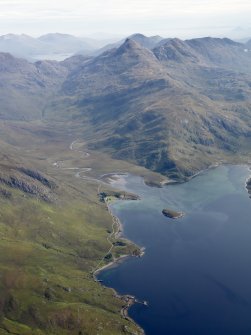 General oblique aerial view of Camusrory at the head of Loch Nevis, looking ENE.