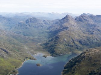 General oblique aerial view of Camusrory at the head of Loch Nevis, looking NE.