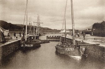 Copy of photograph titled 'Fishing boats in the Lower Lock, Caledonian Canal'