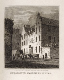 Edinburgh, engraving of Merchant Maiden Hospital.
Titled: 'Merchant's Maiden Hospital. Drawn, engrd. and pubd. by J. and H.S. Storer, Chapel Street, Pentonville, March 1, 1820.'