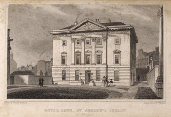 Engraving of the Royal Bank, Edinburgh.
Titled: 'Royal Bank, St. Andrew Square, Edinburgh. Drawn by Tho. H. Shepherd. Engraved by W. Watkins.'