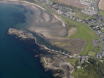 Oblique aerial view centred on Maidens harbour and village, taken from the W.