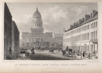 Edinburgh, engraving of St George's Church, from George Street looking west.
Titled 'St George'sChurch, from George Street looking west, Edinburgh. Drawn by Tho., H. Shepherd. Engraved byH.W. ond. Jones & Co. London, May 23, 1829.'