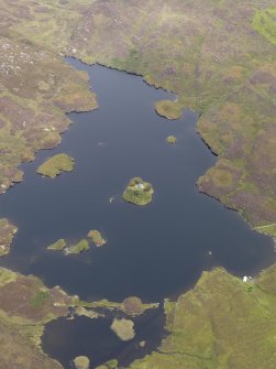 Oblique aerial view of Loch an Sgoltaire and the castle, taken from the SSE.