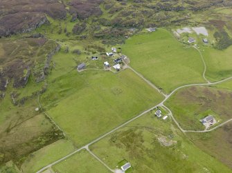 Oblique aerial view of the remains of "Fingal's Limpet Hammers" or "Carrach An" stone circle, taken from the N.