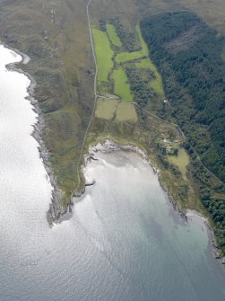 Oblique aerial view of Lagg Bay, Jura, taken from the NNE.