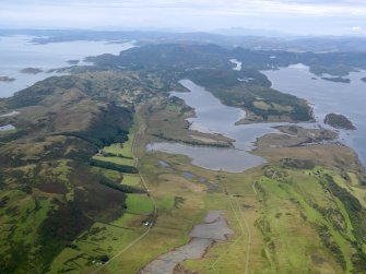 General oblique aerial view of Knapdale lookig up Linne Mhuirich and Loch Sween, taken from the SSW.