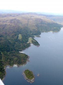 General oblique aerial view of the Ellary Estate with Eilean nam Muc and Loch Coalisport in the foreground and Ellary House in the middle distance. taken from the SSW.