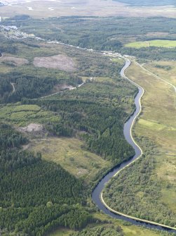 Oblique aerial view looking along the Crinan Canal, taken from the SSE.