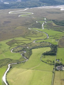 General oblique aerial view looking along the River Add across Moine Mhor, taken from the E.