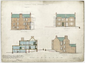 Edinburgh, Morningside Drive, Housing.
Front, back and end elevations and section AB.
Titled: 'Continuous Villas Morningside Drive.' 
Insc: 'Drawing No. 4.'   '35 Frederick Street, Edinburgh.'