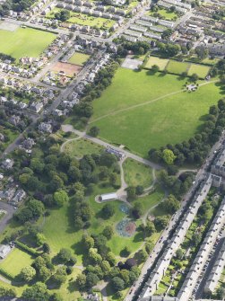 General oblique aerial view of the park, centred on the pavilion taken from the SE.