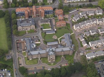 Oblique aerial view of the hospital taken from the S.