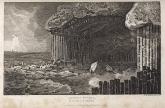 Engraving of Fngal's Cave entrance.
Titled: 'Cave of Fingal in the Isle of Staffa, London, Published by R.N.Rose, 45 Holborn Hill, May 1, 1820.'