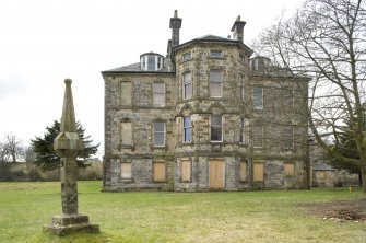 View of the North-Eastern elevation of Cumbernauld House, Cumbernauld, taken from the North-East. This image also shows the current location of the garden sundial.
