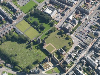 Oblique aerial view of Arbroath Abbey taken from the NW.