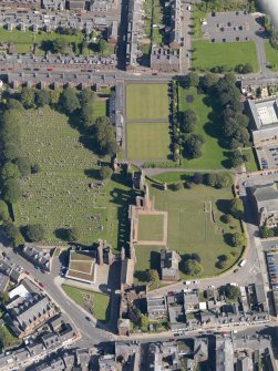 Oblique aerial view of Arbroath Abbey taken from the NW.