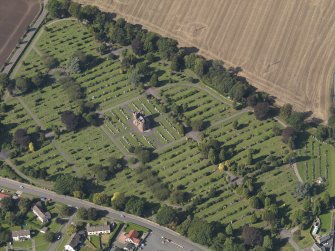General oblique aerial view of the Western Cemetery, centred on the mortuary chapel, taken from the ESE.