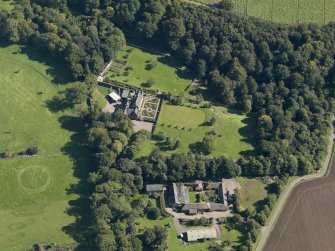 General oblique aerial view of the Gardyne Estate, centred on  Gardyne Castle, taken from the W.