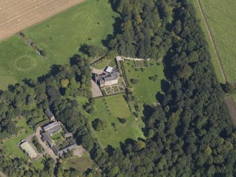 General oblique aerial view of the Gardyne Estate, centred on  Gardyne Castle, taken from the SSW.