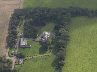 General oblique aerial view of the Usan estate, centred on Usan House, taken from the WNW.