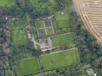 Angus, Craig House. Oblique aerial view of house and walled gardens.