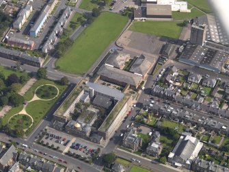 Oblique aerial view of Montrose Academy, taken from the WSW.