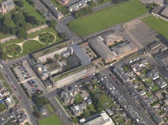 Oblique aerial view of Montrose Academy, taken from the SW.