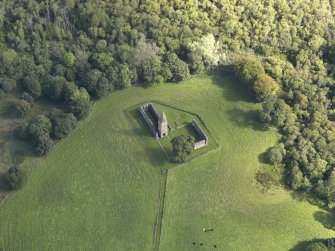 Oblique aerial view of Restenneth Priory, taken from the WNW.