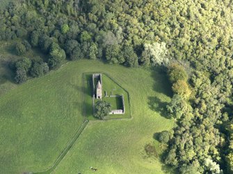 Oblique aerial view of Restenneth Priory, taken from the W.