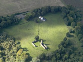 Oblique aerial view of Restenneth Priory, taken from the SE.
