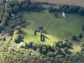 Oblique aerial view of Restenneth Priory, taken from the ENE.