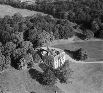 Earlston House, Borgue.  Oblique aerial photograph taken facing east.  Prior to its demolition in about 1954.