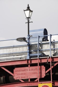 Detail of manufacturer's plaque (Ransomes and Rapier Ltd. Ipswich 1945) and light.