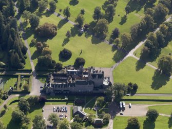 Oblique aerial view of Glamis Castle, taken from the NNW.