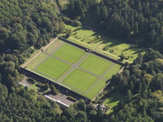 Oblique aerial view of the walled garden, Glamis Castle, taken from the NW.