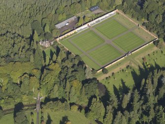 Oblique aerial view of the walled garden, Glamis Castle, taken from the S.