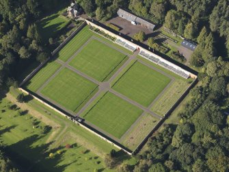 Oblique aerial view of the walled garden, Glamis Castle, taken from the SE.