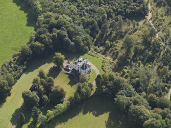 General oblique aerial view of the Downie Park House estate, centred on Downie Park House taken from the NNE.