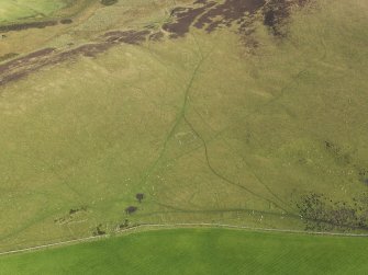 General oblique aerial view  of Strone Hill, centred on the remains of the  field system and township, taken from the SW.