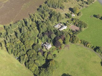 General oblique aerial view  of Ascreavie House estate, centred on Ascreavie House, taken from the SSW.