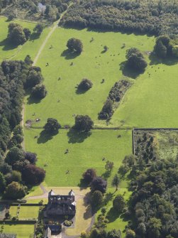 General oblique aerial view of Careston Castle estate, centred on Careston Castle, taken from the N.