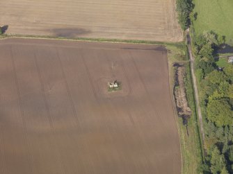 Oblique aerial view from of the dovecot at Balnamoon House, taken from the S.