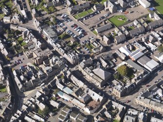 General oblique aerial view of the centre of Brechin, centred on the High Street, taken from the ESE.