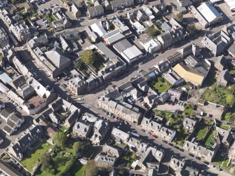 General oblique aerial view of the centre of Brechin, centred on the High Street, taken from the E.